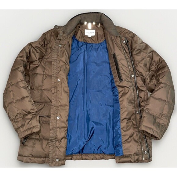Cole Haan Signature Men’s XXL Quilted Jacket Brown Snap Zip Belted Collar Coat - Picture 8 of 13